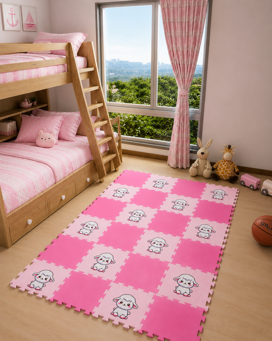 Şirin Koyun Motifli çocuk odası baskılı yapboz halı 31×31