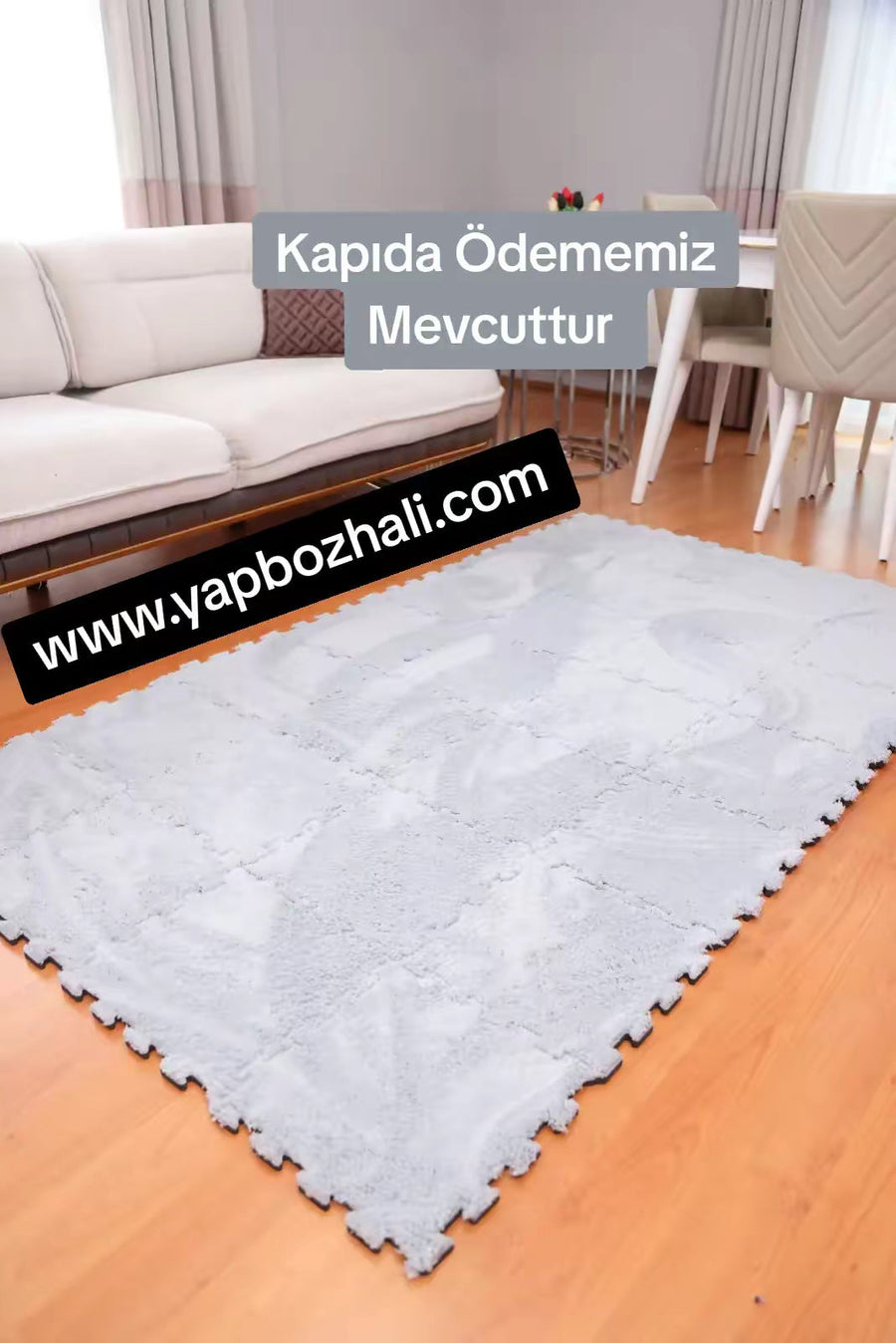 Açık Gri tek renk pelüş yapboz halı